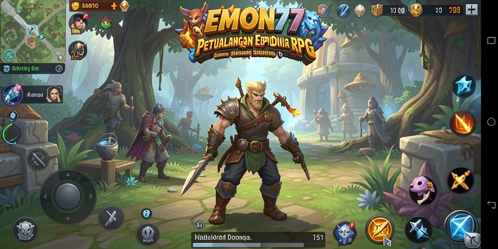 Tampilan gameplay seru dalam EMON77 dengan pertarungan menarik.