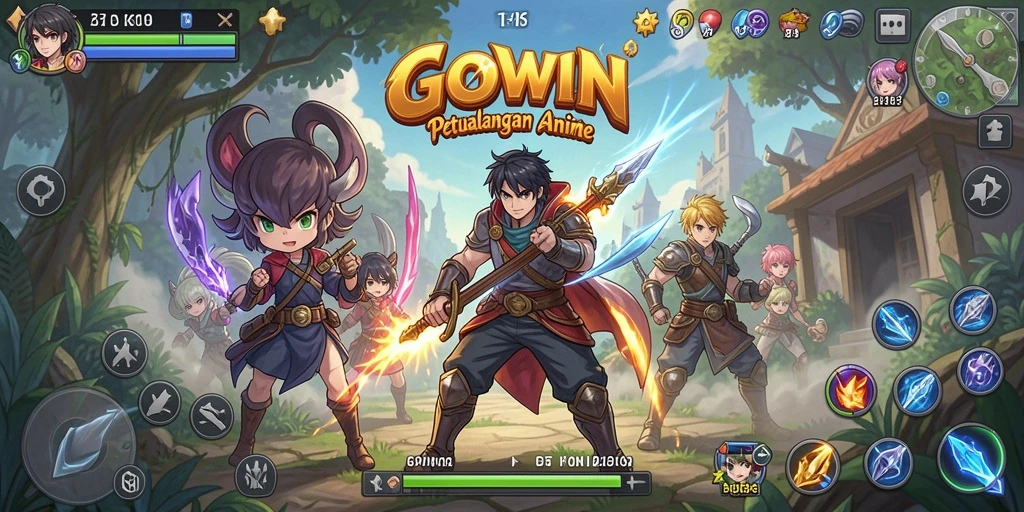 Screenshot GOWIN menampilkan aksi seru dan karakter anime yang memukau.