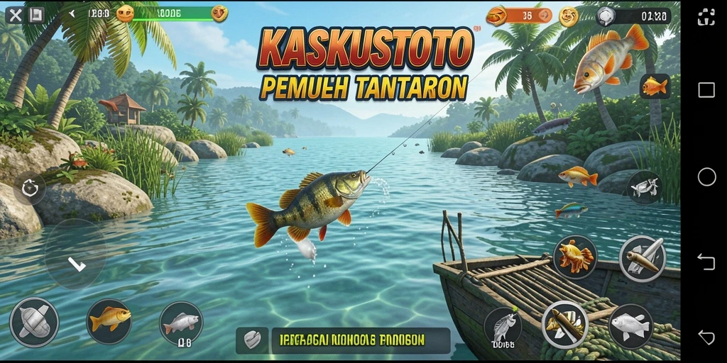 Screenshot gameplay KASKUSTOTO menampilkan suasana memancing yang menakjubkan.