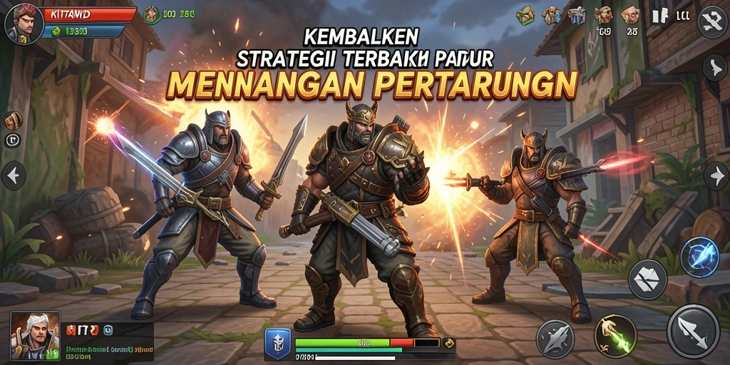 Screenshot utama KITAWD menunjukkan pertempuran strategis yang intens.