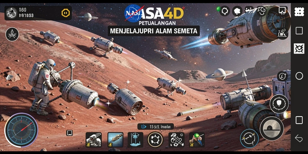 Tangkapan layar utama dari gameplay <strong>NASA4D</strong> yang menampilkan penjelajahan luar angkasa.