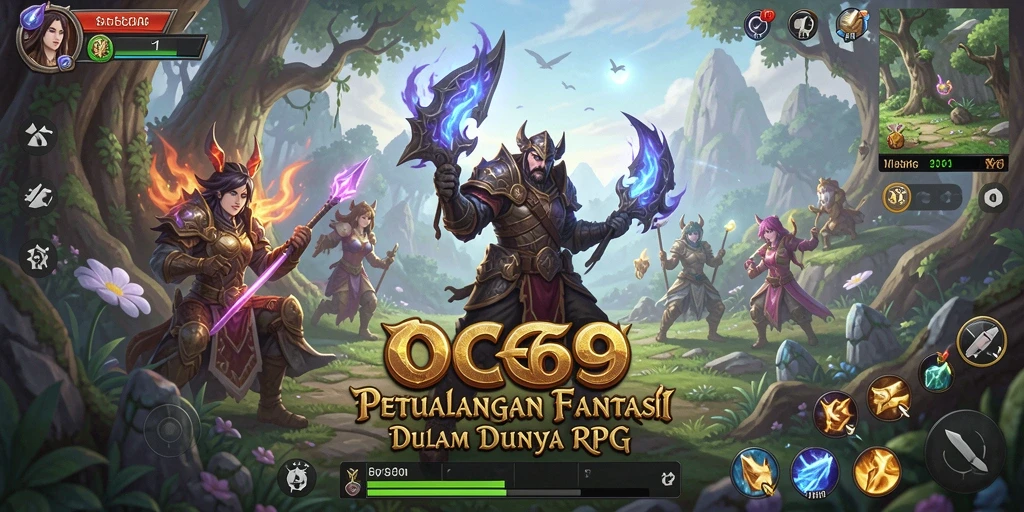 Screenshot gameplay OCE69 menampilkan pertarungan seru dalam dunia fantasi.