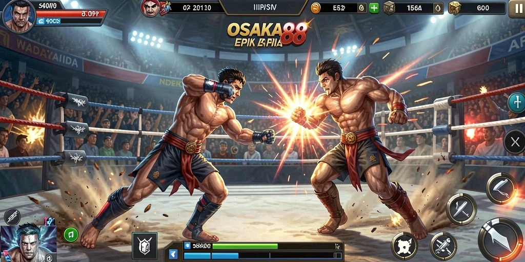 Tampilan gameplay menampilkan aksi pertarungan yang seru dan mendebarkan.